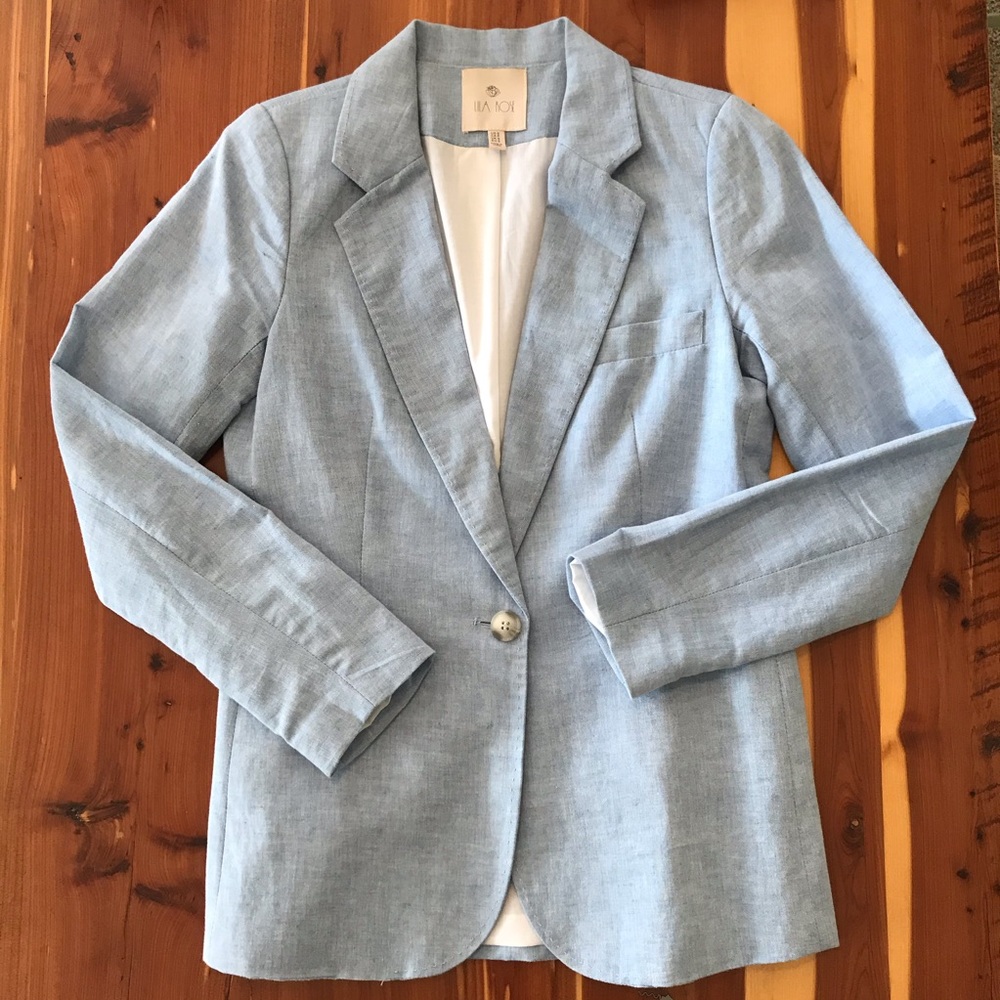 Lila Rose Linen/Cotton Blazer, Light Blue